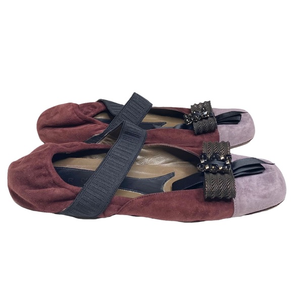 Marni ❤︎ Swarovski Crystal Mary Jane Bow Ballet Flats ❤︎ Plum + Lavender Suede - Picture 2 of 15